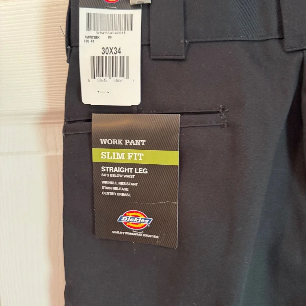Dickies Work Pant Mens 30x34 Black Slim Fit Straight Leg WP873BK NWT